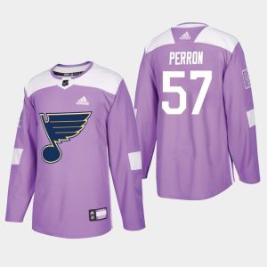 Herren St. Louis Blues Eishockey Trikot David Perron #57 2018-19 Lavender Warmup Practice Fights Cancer